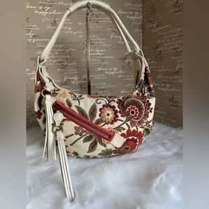 Salvatore Ferragamo Cream and Red Hobo Bag with Tassel